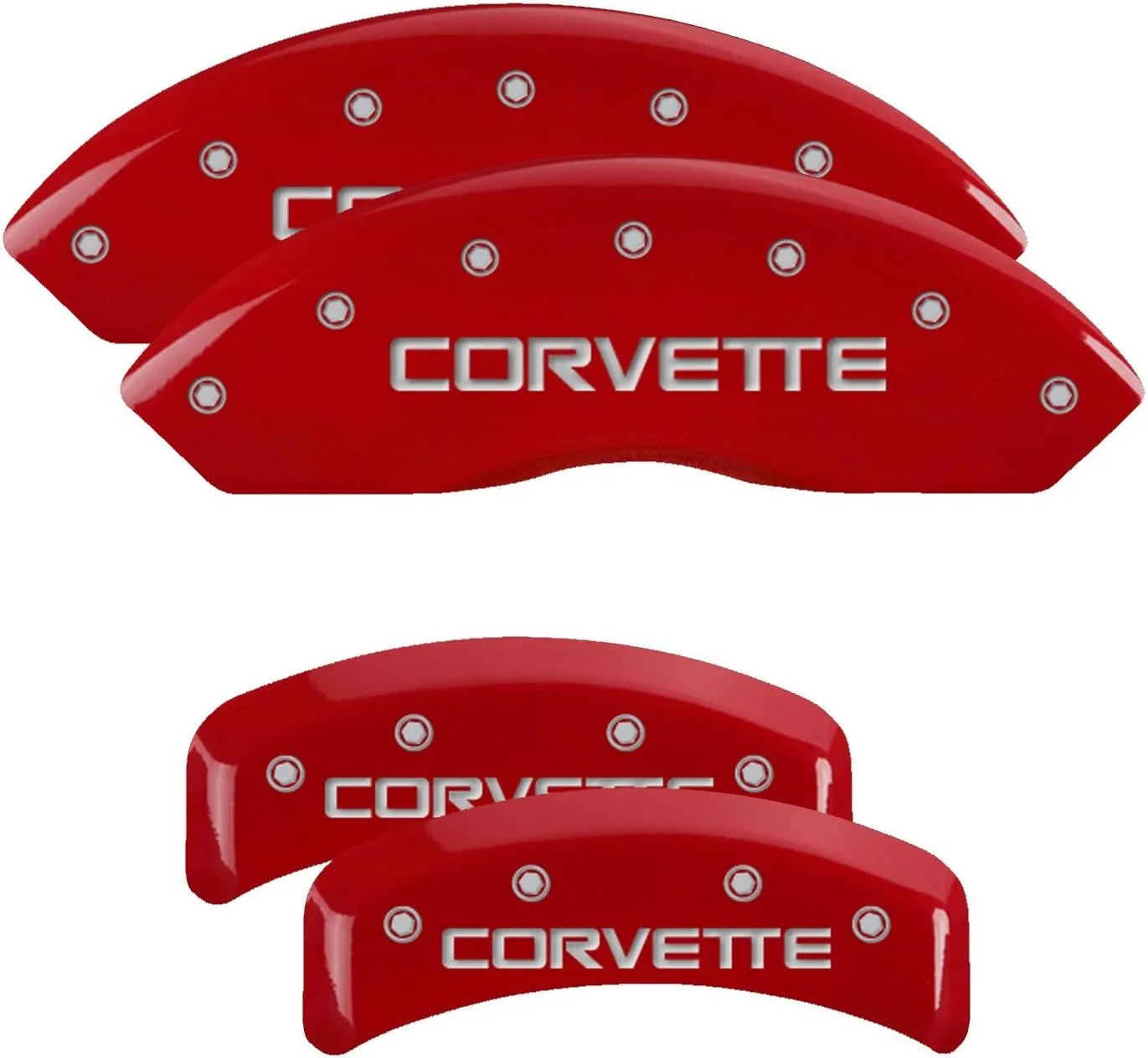 MGP Brake Caliper Covers for Chevrolet Corvette C4 1988-1996 with Red Powder Coat Finish, Engraved with Silver/Gold C4 Logo (Set of 4)