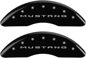 MGP Brake Caliper Covers for Ford Mustang GT, GT Premium 2015-2023 - Black Powder-Coated Finish, Engraved Silver Mustang/GT Logo, Front and Rear Caliper Covers (Set of 4)