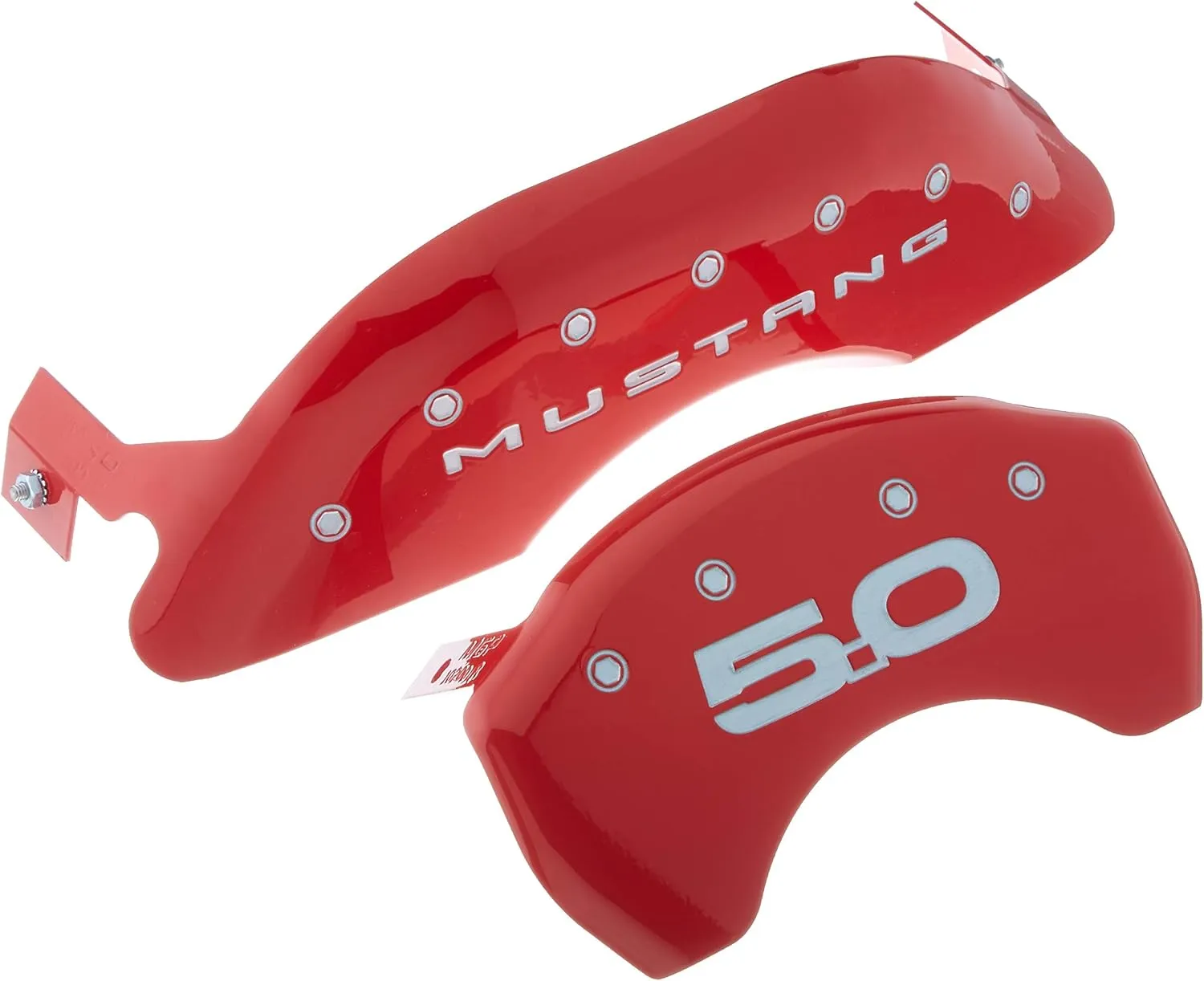 MGP Brake Caliper Covers for Ford Mustang GT, GT Premium 2015-2023 - Red Powder-Coated Finish, Engraved Silver Mustang / 5.0 Logo, Front and Rear Caliper Covers (Set of 4)
