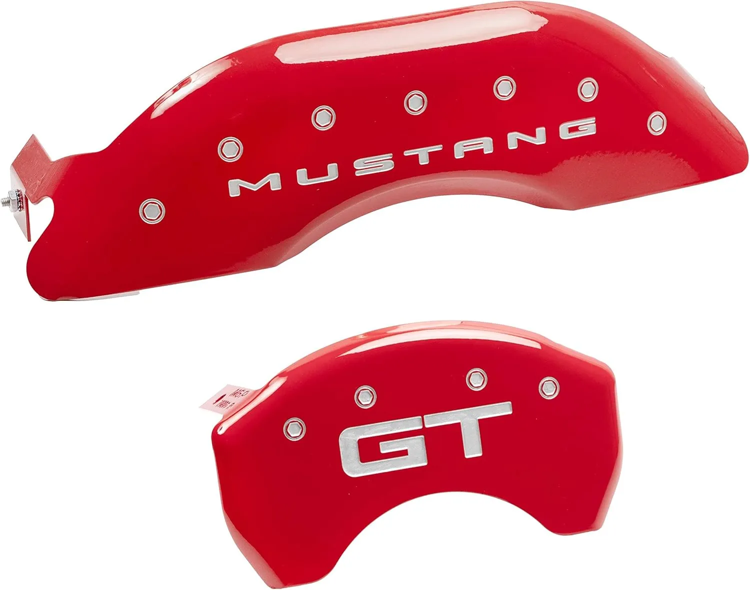 MGP Brake Caliper Covers for Ford Mustang GT, GT Premium 2015-2023 - Red Powder-Coated Finish, Engraved Silver Mustang/GT Logo, Front and Rear Caliper Covers (Set of 4)