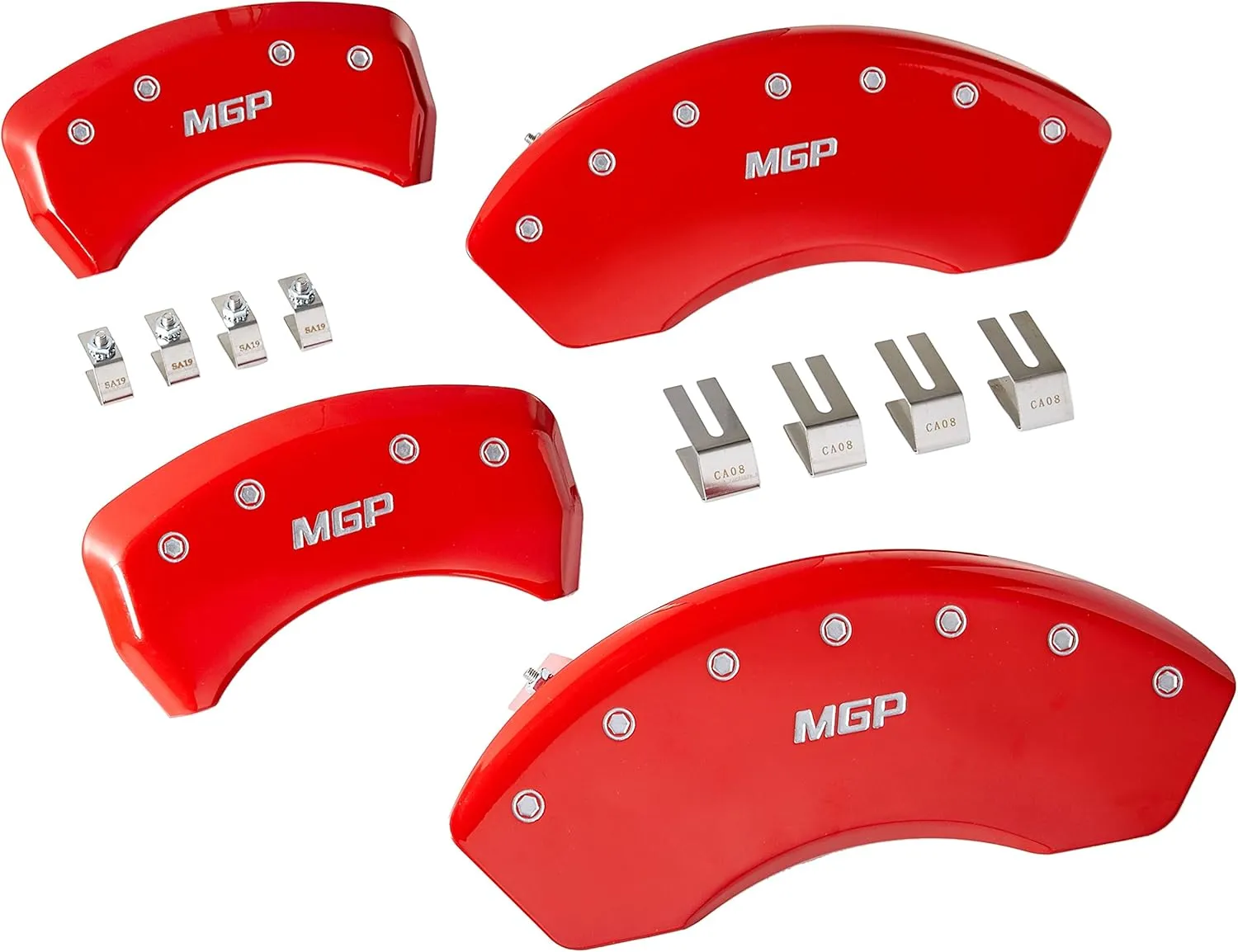 MGP Brake Caliper Covers for Nissan Maxima 2009-2020 with Red Finish Engraved Silver MGP Logo (Set of 4)