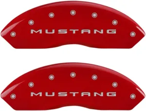 MGP Caliper Covers 10202SM32RD Red Powder Coat Finish Engraved Front Mustang Rear 3.7 Caliper Cover, (Set of 4)