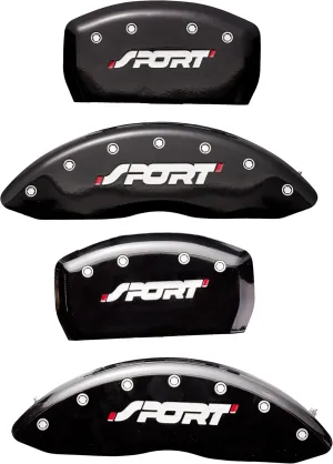 MGP Caliper Covers 10229SSPOBK Caliper Cover (Black Powder Coat Finish, Engraved Front and Rear: SPORT, Silver Characters, Set of 4)