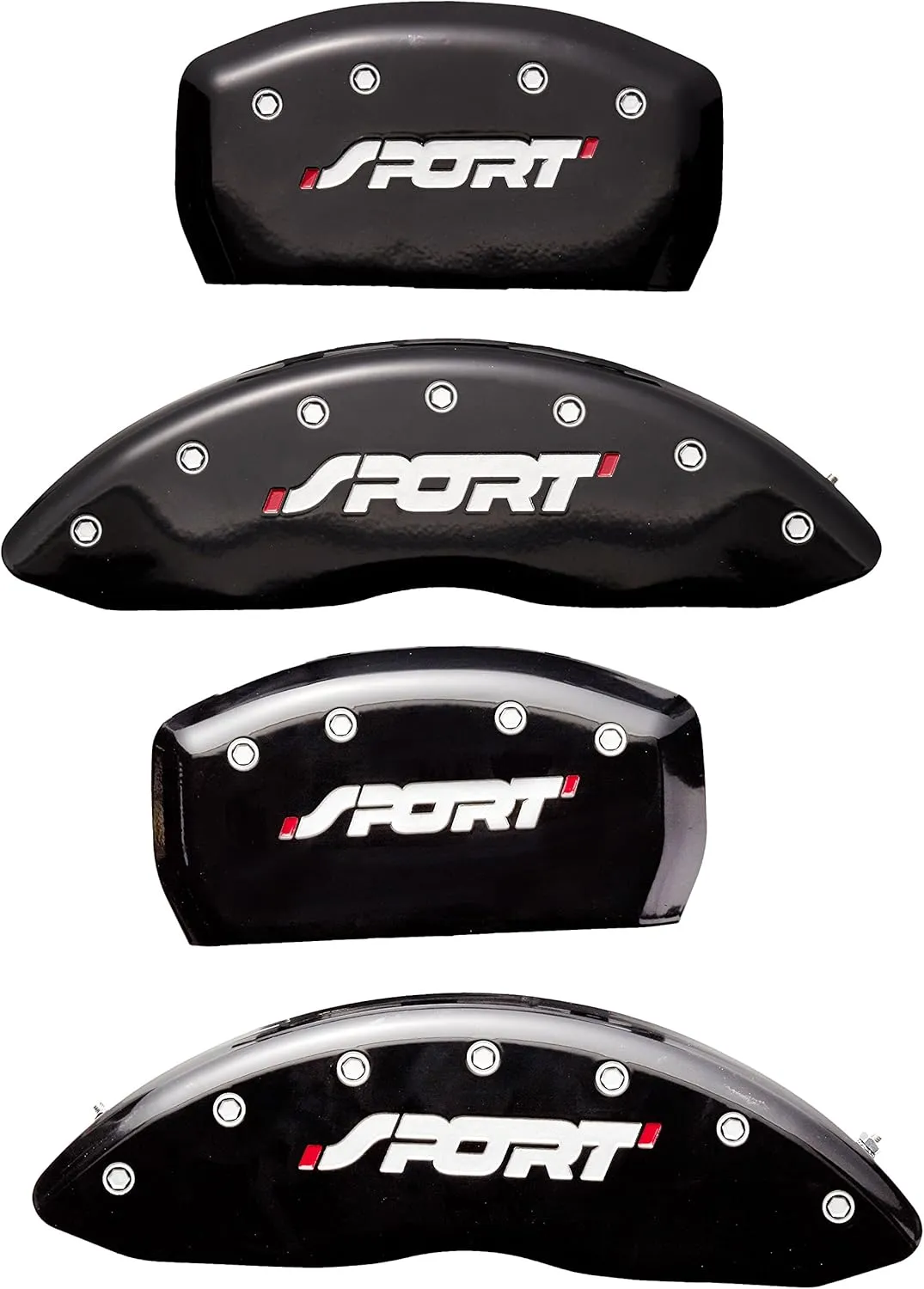 MGP Caliper Covers 10229SSPOBK Caliper Cover (Black Powder Coat Finish, Engraved Front and Rear: SPORT, Silver Characters, Set of 4)