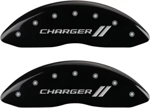 MGP Caliper Covers 12088SCH1BK Charger ll Engraved Caliper Cover with Black Powder Coat Finish and Silver Characters, (Set of 4)