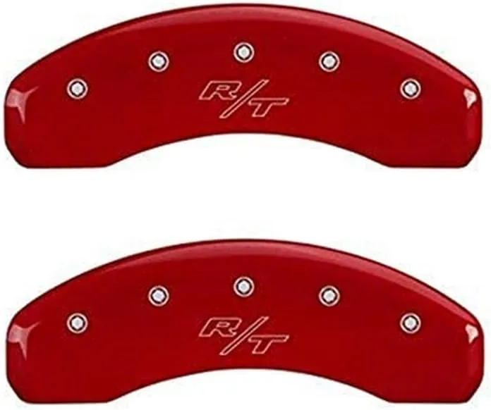MGP Caliper Covers 12197SRTRRD Red Powder Coat Finish Front and Rear Caliper Cover, Set of 4 (Vintage Style/RT Silver Characters, Engraved)
