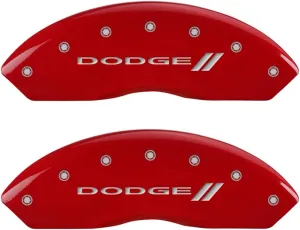 MGP Caliper Covers 12200SDD3RD Fits 2011-2019 Dodge Journey/Grand Caravan (Dual Piston Front Caliper) 'Dodge ll' Engraved Caliper Cover with Red Powder Coat Finish and Silver Characters, (Set of 4)