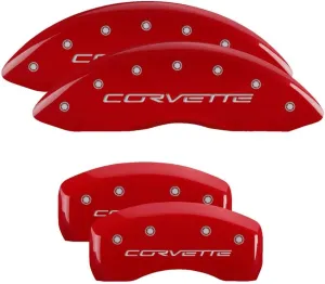 MGP Caliper Covers 13008SCV6RD Corvette C6 Logo Type Caliper Cover with Red Powder Coat Finish and Silver Characters, (Set of 4)