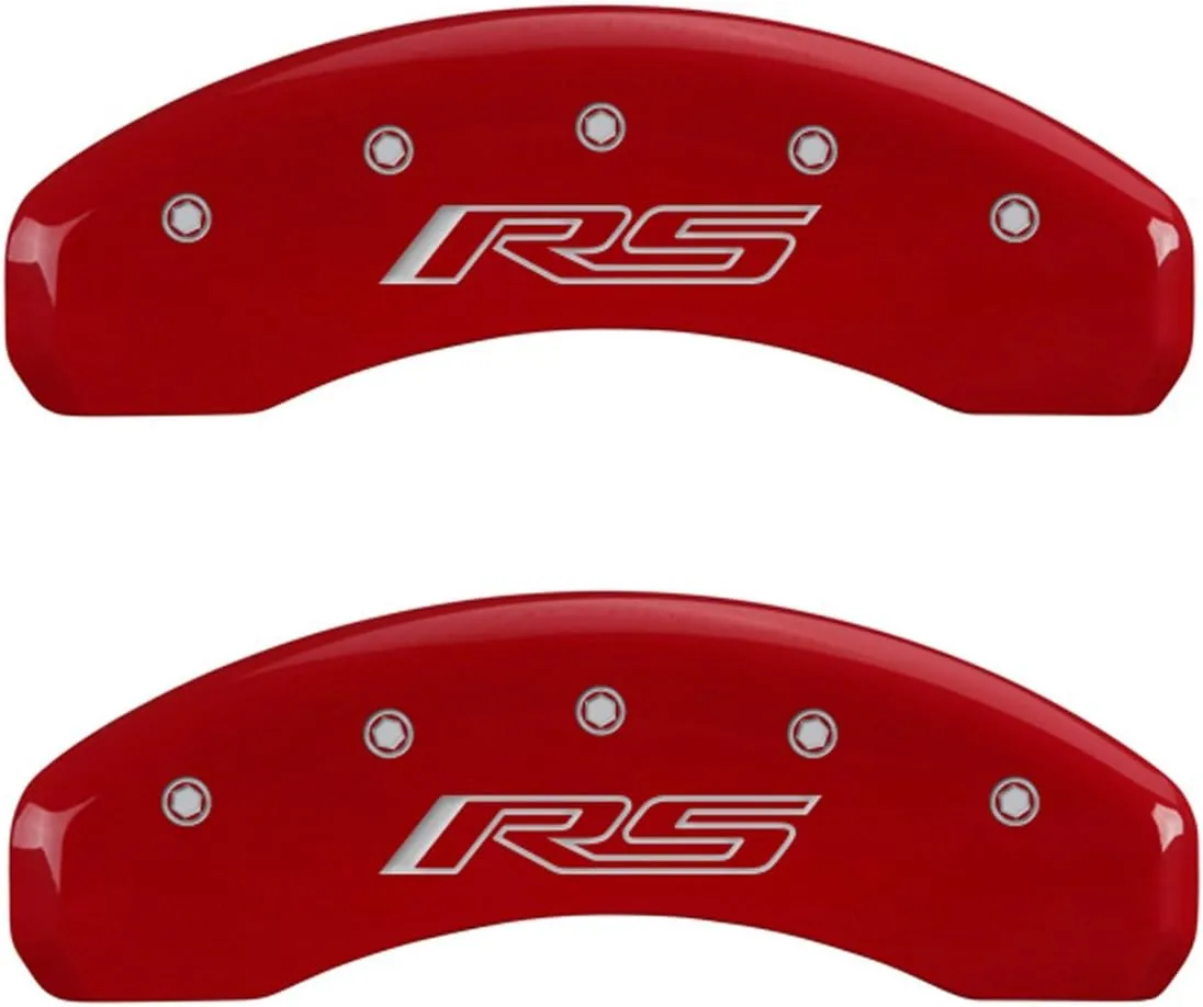 MGP Caliper Covers 14240SCR5RD Red Powder Coat Finish Front and Rear Caliper Cover, Set of 4 (Gen 5/Camaro Gen 5/RS Silver Characters, Engraved)