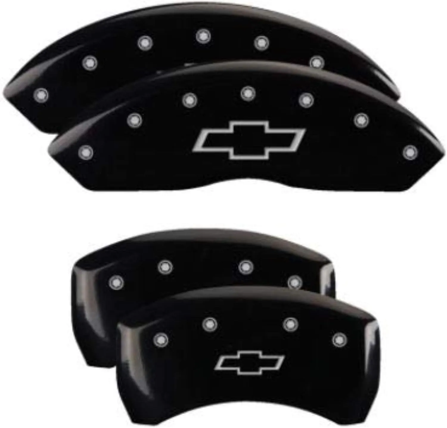 MGP Caliper Covers 14255SBOWBK Bowtie Black Powder Coat Finish, Silver Characters, Set of 4