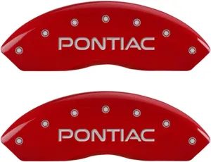 MGP Caliper Covers 18030SPXPRD Set of 4 caliper covers, Engraved Front: Pontiac - Engraved Rear: GXP, Red powder coat finish, silver characters.