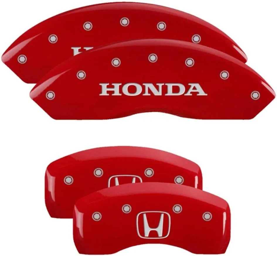 MGP Caliper Covers 20203SHOHRD Red Powder Coat Finish "Honda/H Logo" Engraved Caliper Cover with Silver Characters, Set of 4