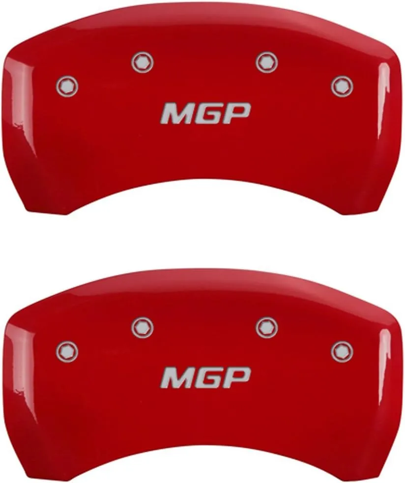 MGP Caliper Covers 23202SMGPRD Red Powder Coat Finish Front and Rear Caliper Cover, Set of 4 (MGP Silver Characters, Engraved)