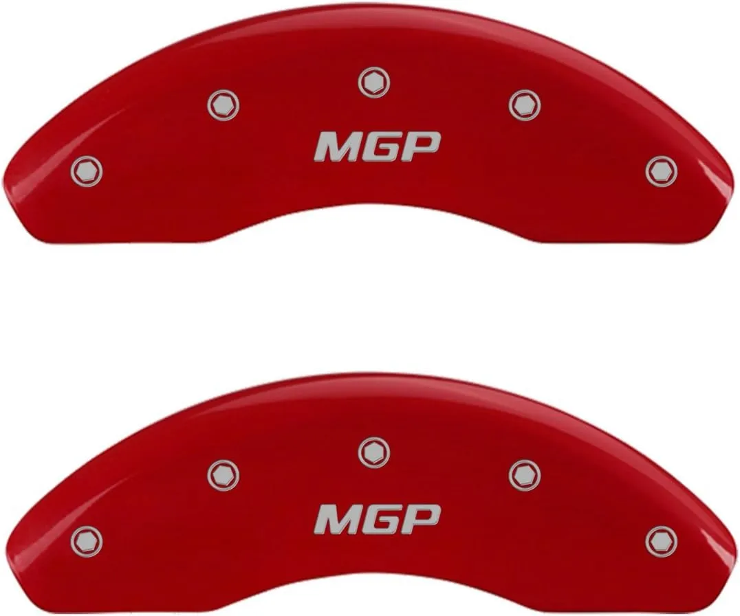 MGP Caliper Covers 23202SMGPRD Red Powder Coat Finish Front and Rear Caliper Cover, Set of 4 (MGP Silver Characters, Engraved)