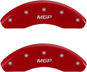 MGP Caliper Covers 23202SMGPRD Red Powder Coat Finish Front and Rear Caliper Cover, Set of 4 (MGP Silver Characters, Engraved)