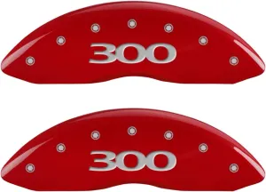 MGP Caliper Covers 32004S300RD (300) Engraved Caliper Cover with Red Powder Coat Finish and Silver Characters, (Set of 4)