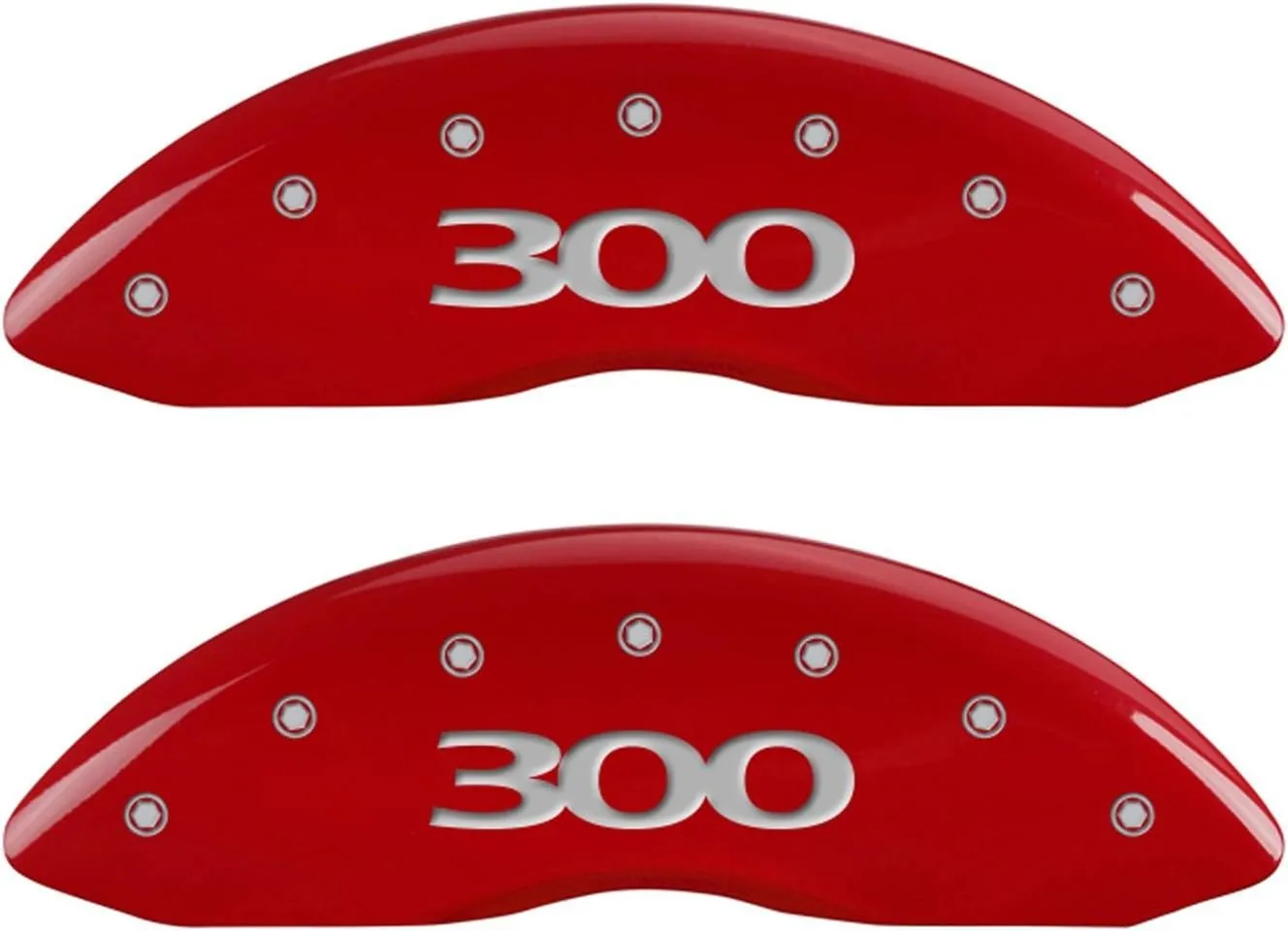 MGP Caliper Covers 32004S300RD (300) Engraved Caliper Cover with Red Powder Coat Finish and Silver Characters, (Set of 4)