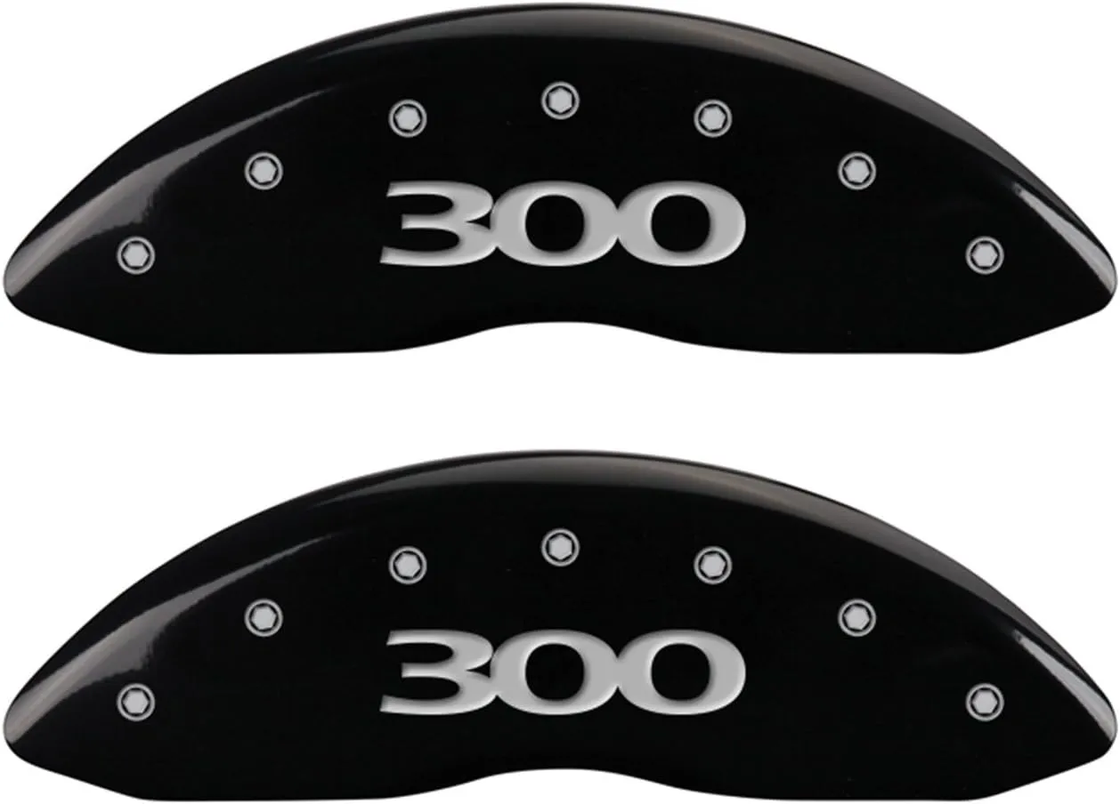 MGP Caliper Covers 32020S300BK 300/300, Black Powder Coat Finish, Silver Characters.