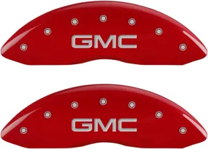 MGP Caliper Covers 34207FGMCRD 'GMC' Engraved Caliper Cover with Red Powder Coat Finish and Silver Characters, (Set of 2)