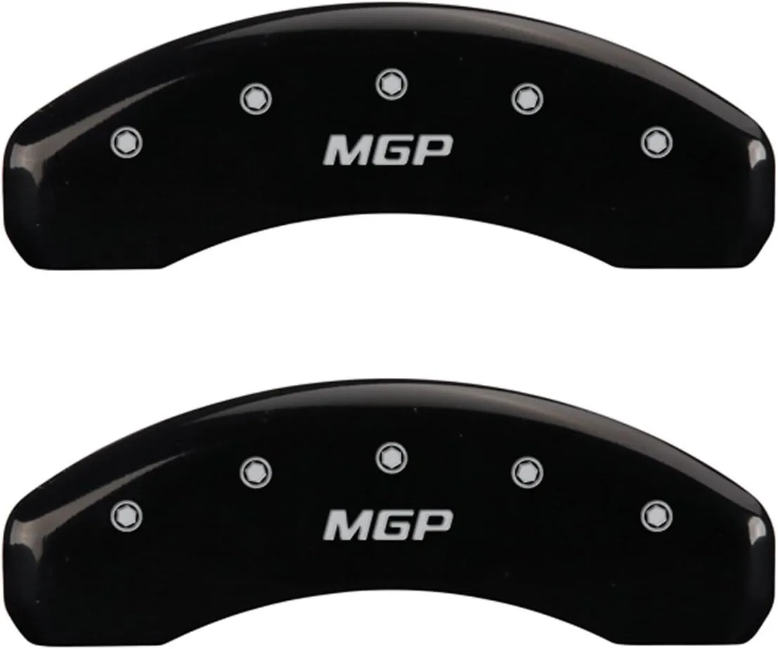 MGP Caliper Covers 42014SMGPBK Black Powder Coat Finish Front and Rear Caliper Cover, Set of 4 (MGP Silver Characters, Engraved)