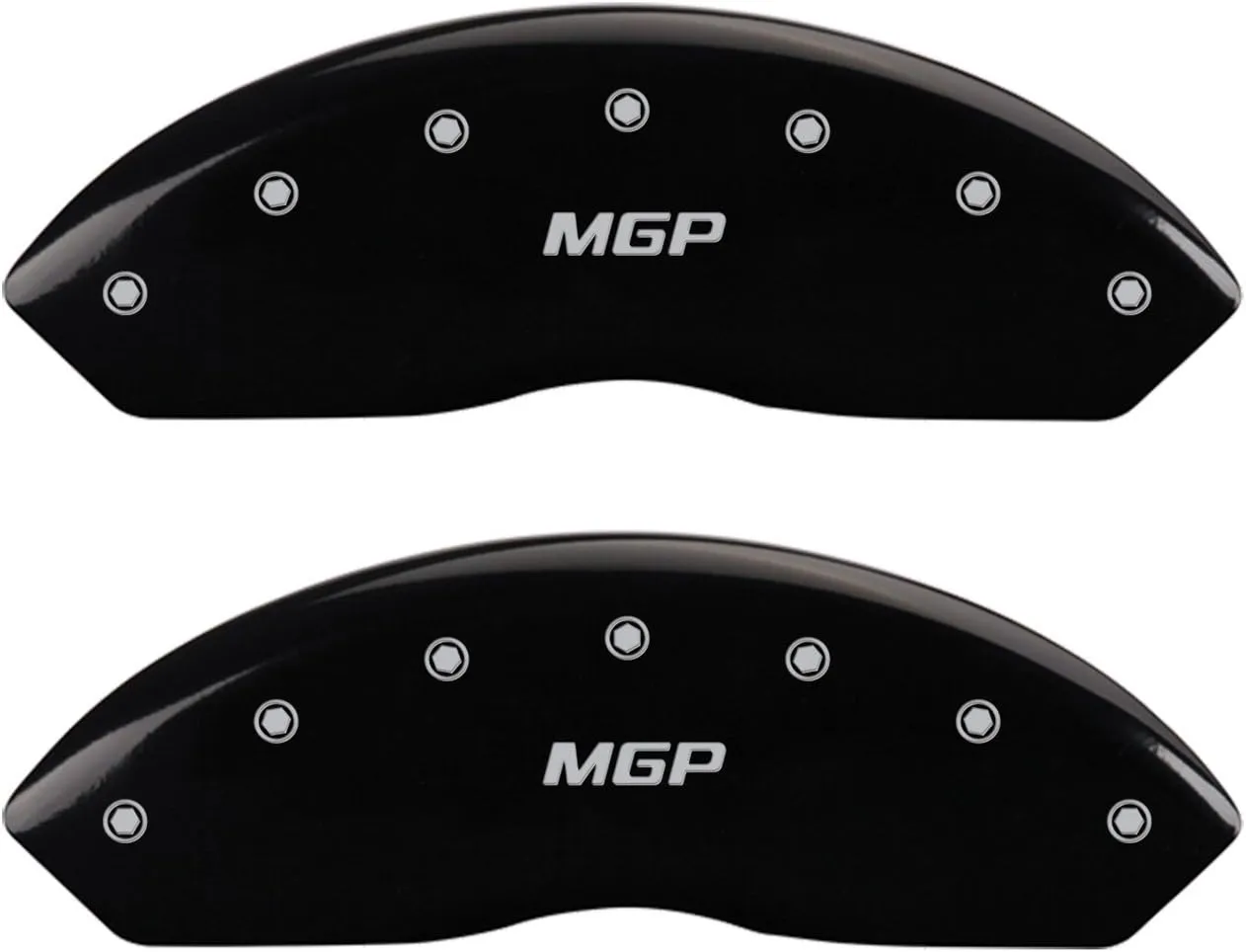 MGP Caliper Covers 42014SMGPBK Black Powder Coat Finish Front and Rear Caliper Cover, Set of 4 (MGP Silver Characters, Engraved)