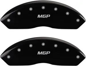 MGP Caliper Covers 42014SMGPBK Black Powder Coat Finish Front and Rear Caliper Cover, Set of 4 (MGP Silver Characters, Engraved)