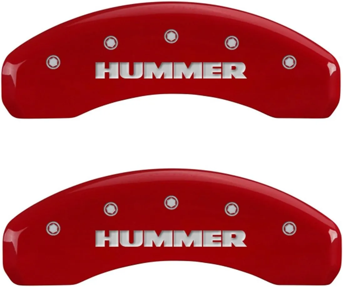 MGP Caliper Covers 52002SHUMRD 'HUMMER' Engraved Caliper Cover with Red Powder Coat Finish and Silver Characters, (Set of 4)