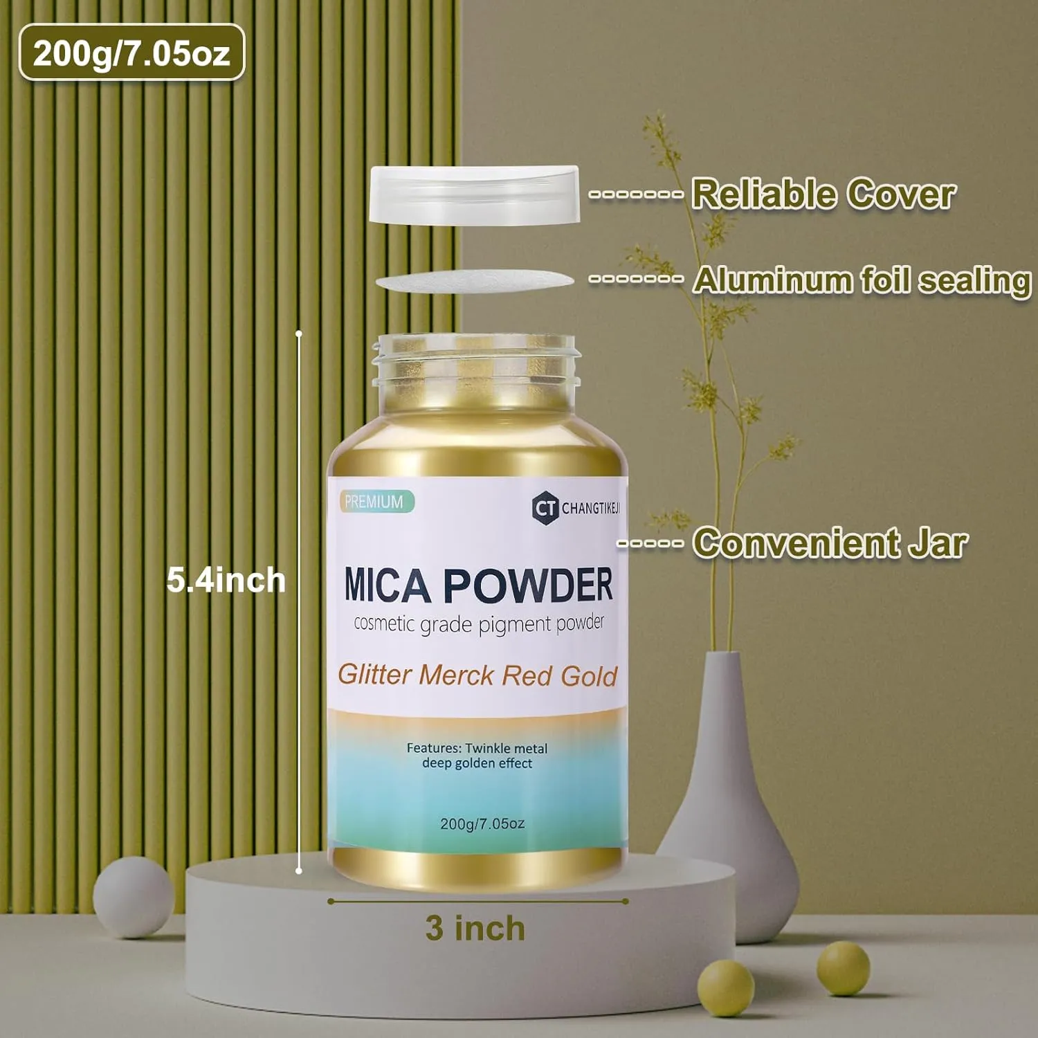 Mica Powder,7.05OZ（200g）,Glitter Merck Red Gold Mica Powder Pigment for Epoxy Resin，Lip Gloss，Car Paint，Dye，Soap Making，Nail Polish,Epoxy Resin,Candle Making,Bath Bombs