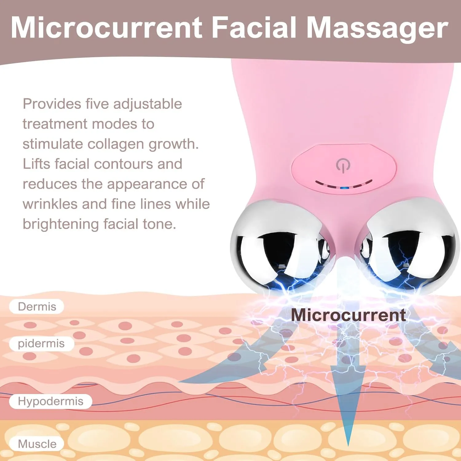 Microcurrent Face Device, USB Microcurrent Facial Shaping Tool for Facial Wrinkle Removal and Anti-Aging，Mini Microcurrent Face Lift Device for Face Lifting and Facial Sculpting (Pink)