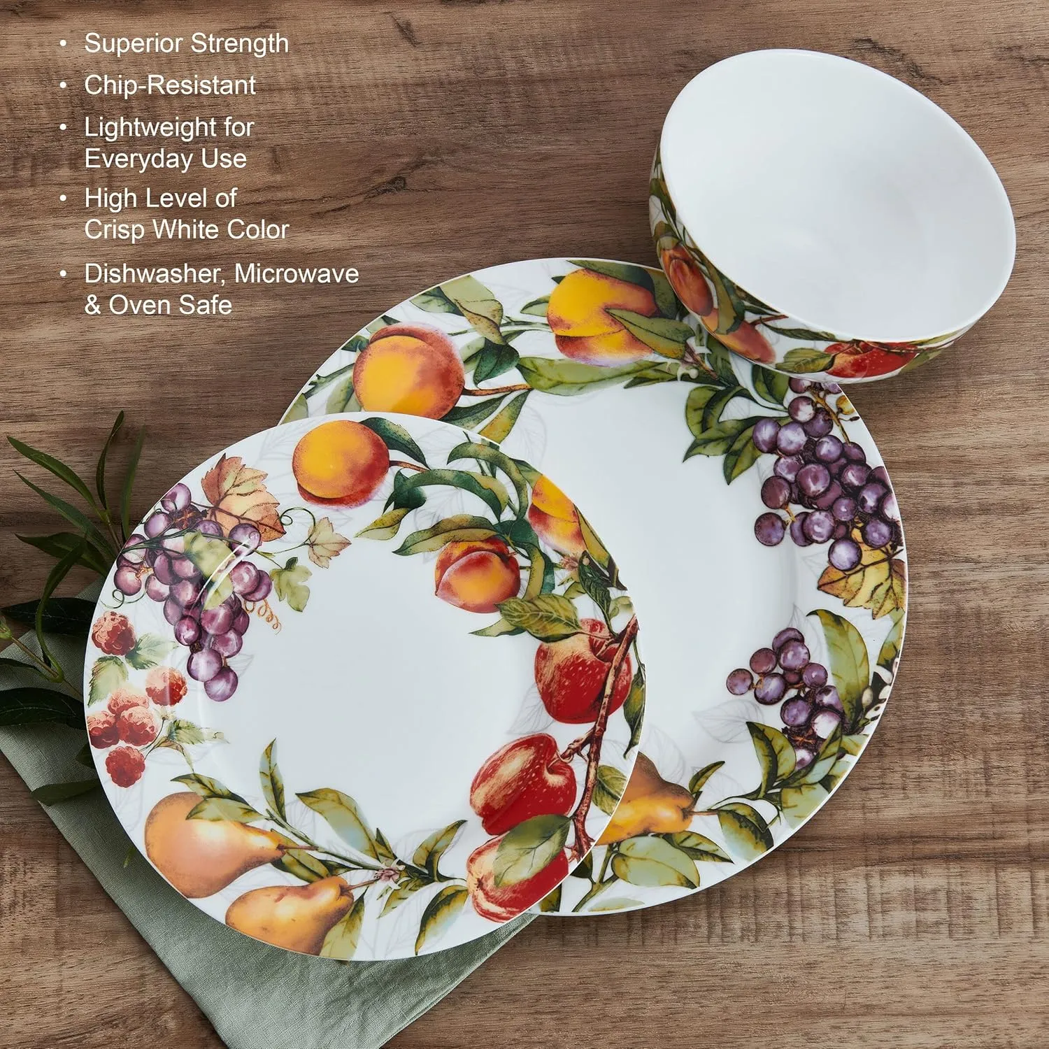 Mikasa Orchard Bone China Lightweight Chip Resistant 12 Piece Dinnerware Set, Service for 4