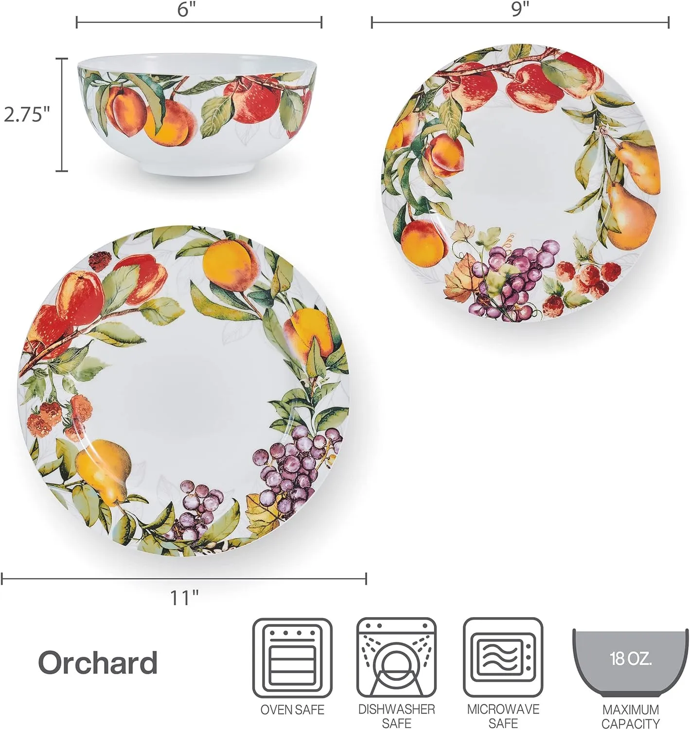 Mikasa Orchard Bone China Lightweight Chip Resistant 12 Piece Dinnerware Set, Service for 4