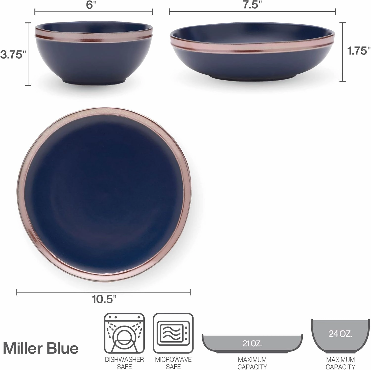 Mikasa Miller 12 Piece Dinnerware Set, Service for 4, Blue