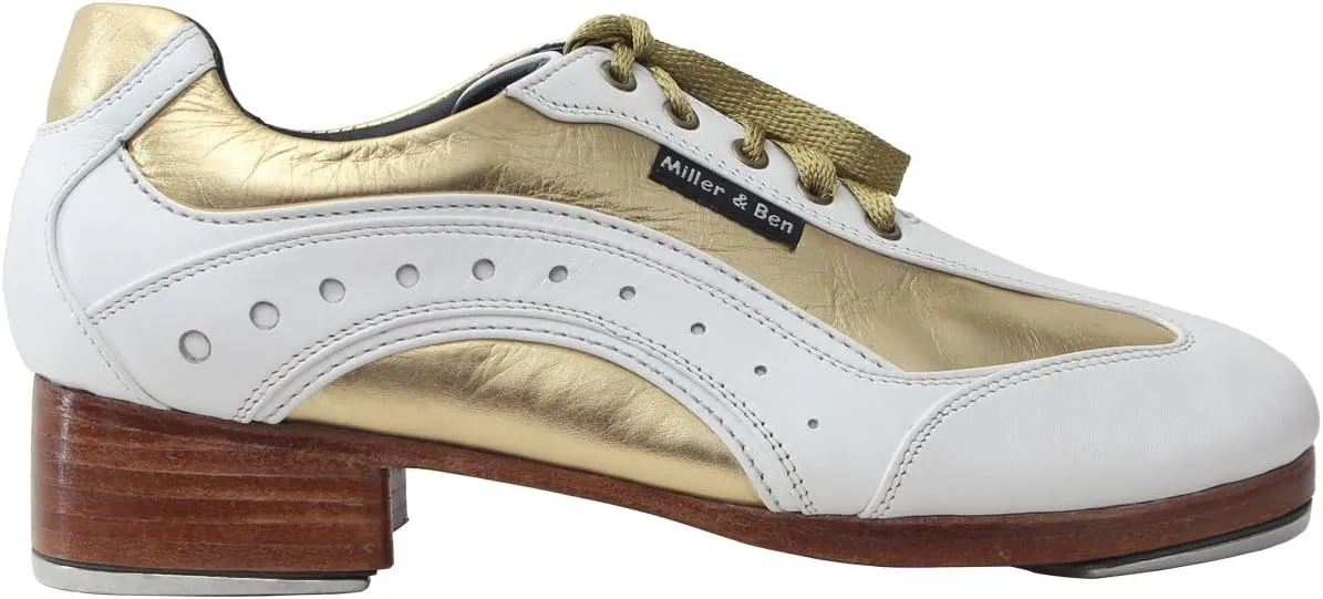 Miller & Ben Tap Shoes; SporTap; White & Gold Professional Tap Shoes