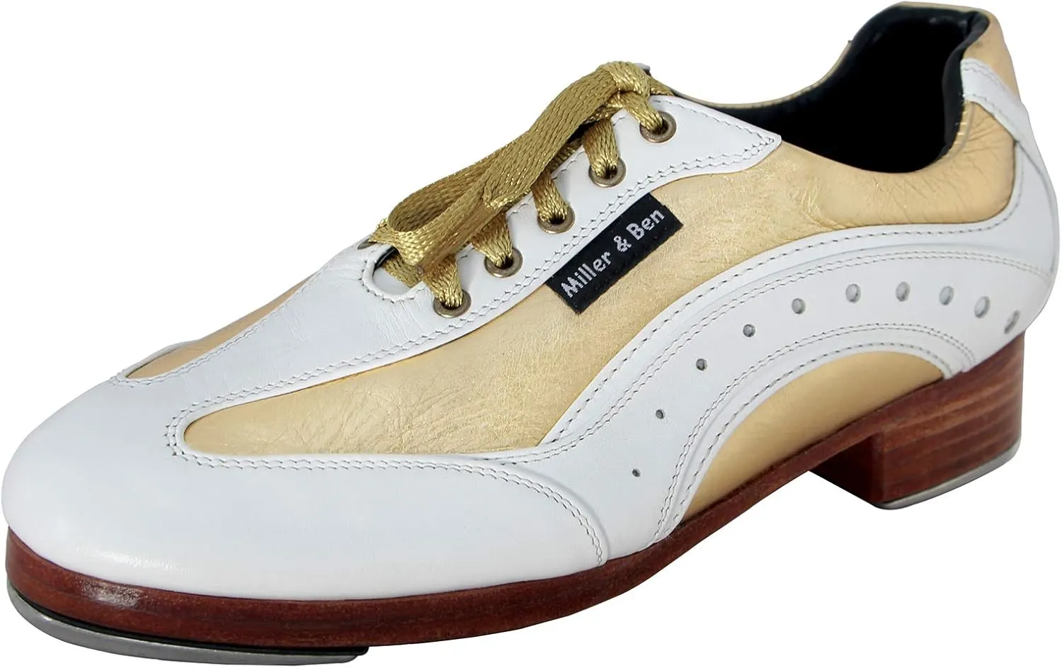 Miller & Ben Tap Shoes; SporTap; White & Gold Professional Tap Shoes