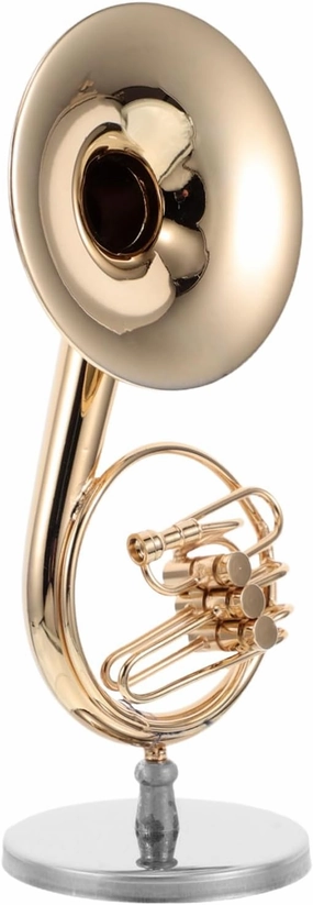 Miniature French Horn Model Dollhouse Decoration with Stand Music Lovers and Collectors Compact for Display Desk Showcase