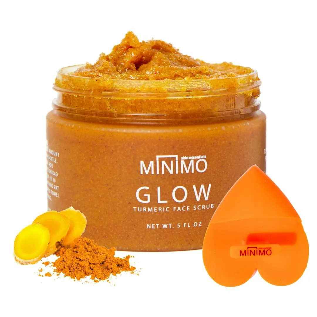 Minimo Glow (Unscented) Skin Brightening Face Scrub for Dark Spots 5 oz Applicator Blemish Treatment - Helps Improve Appearance of Uneven Skin tone & Scarring from Breakouts - No Mix, Ready to Apply