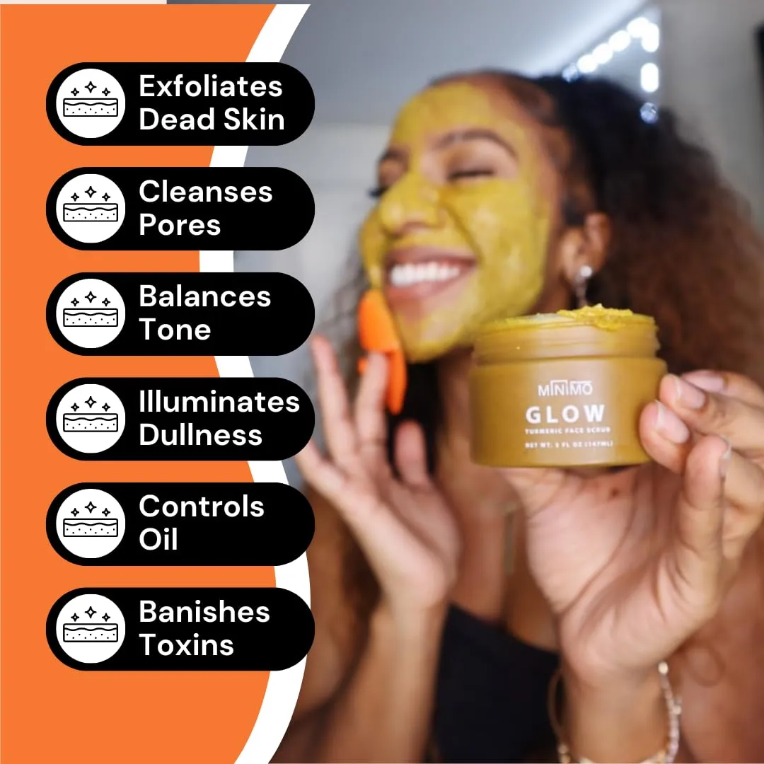 Minimo Glow (Unscented) Skin Brightening Face Scrub for Dark Spots 5 oz Applicator Blemish Treatment - Helps Improve Appearance of Uneven Skin tone & Scarring from Breakouts - No Mix, Ready to Apply
