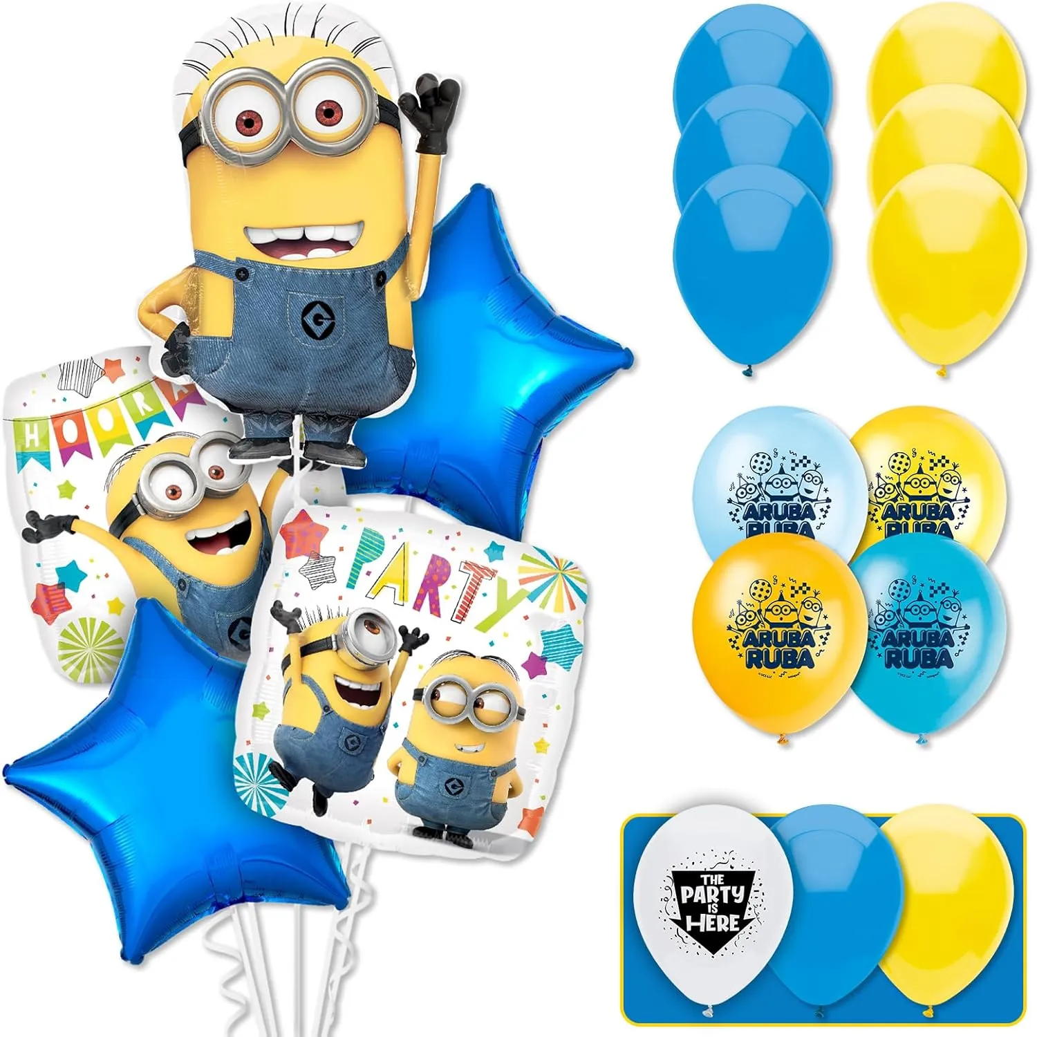 Minions Balloons Kit - It's a Party Design with 42" Blue Foil Number - Helium Quality Party Birthday Decoration Supplies (18pc Kit - No Number)