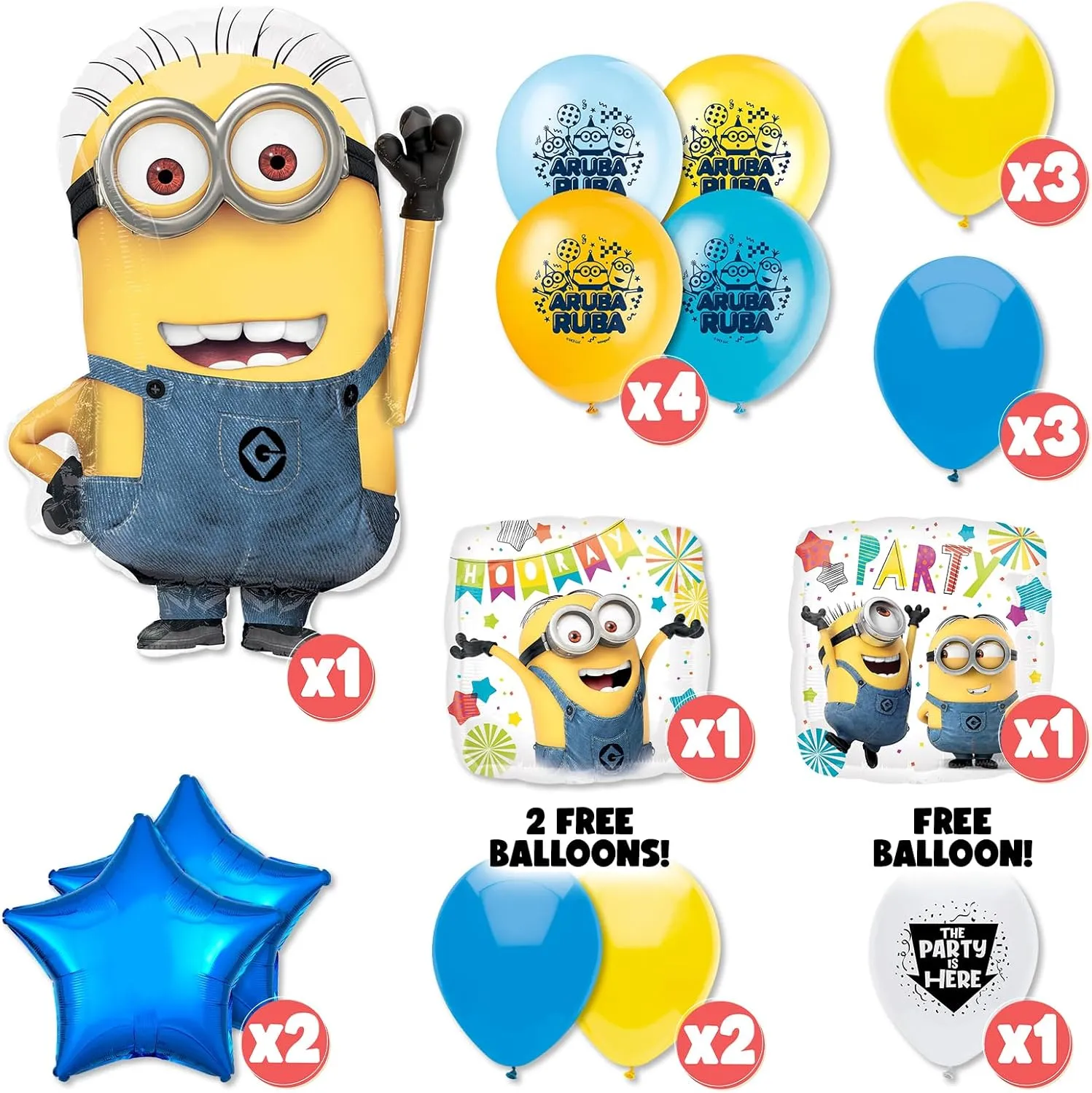Minions Balloons Kit - It's a Party Design with 42" Blue Foil Number - Helium Quality Party Birthday Decoration Supplies (18pc Kit - No Number)
