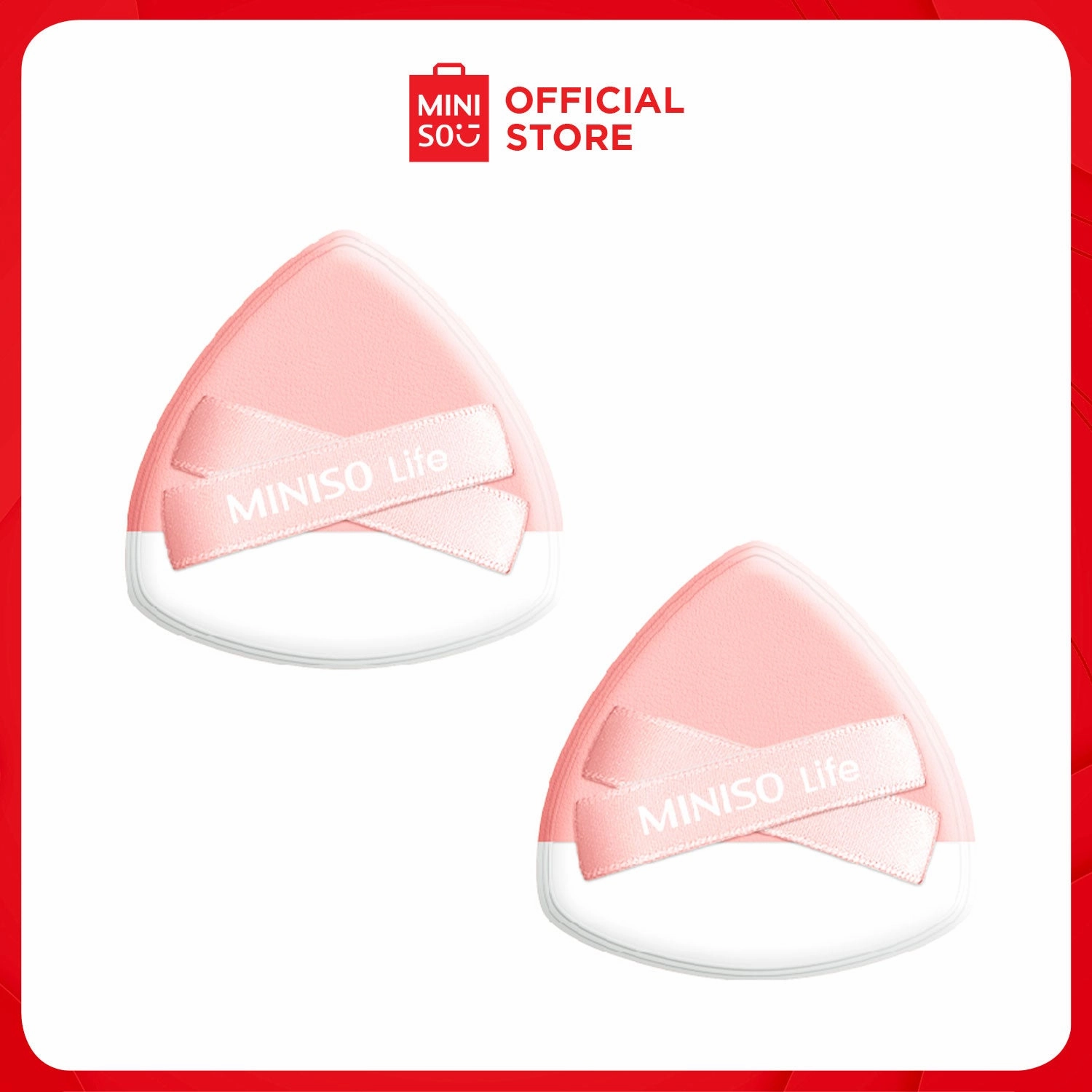MINISO Peach Pink Series Ultra-Soft Triangle Makeup Puffs with Container (2 pcs)