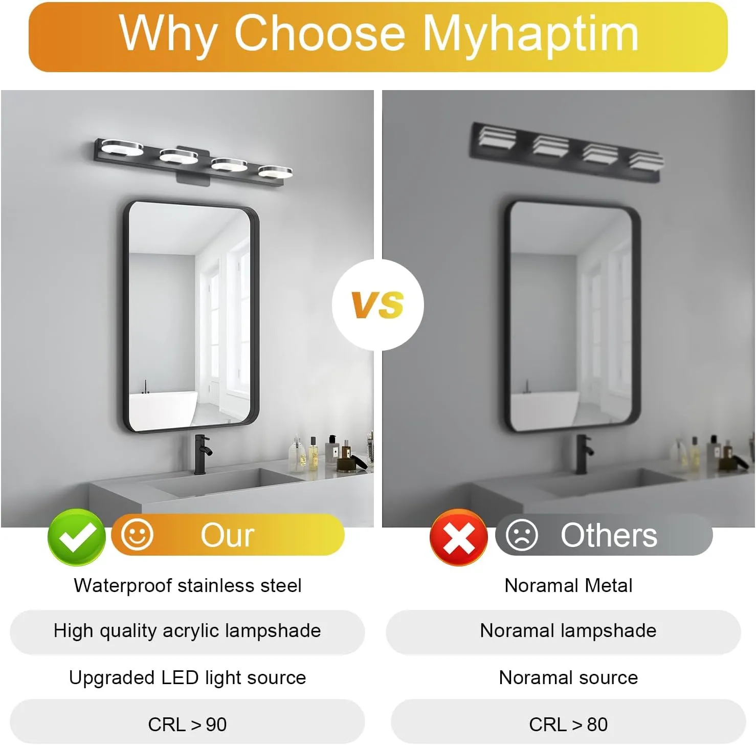 Modern LED 4 Lights Vanity Light for Bathroom Modern Vanity Light Fixture Wall Sconce 26 Inch Natural White Light (Black)