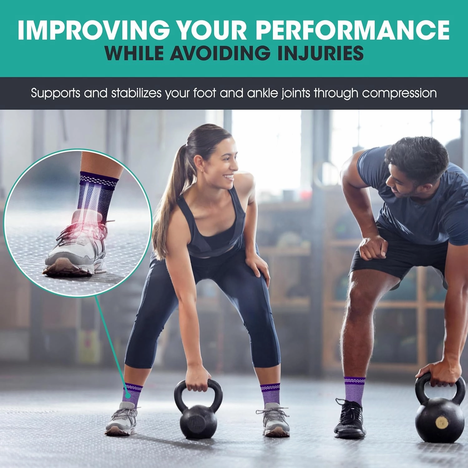Modvel Foot & Ankle Brace Socks for Sprained Ankle Compression Sleeve - Ankle Support for Women & Men - Tendonitis & Arthritis Ankle Brace Sports Running, Torn Ligaments & Women Stabilizing Ankle Wrap