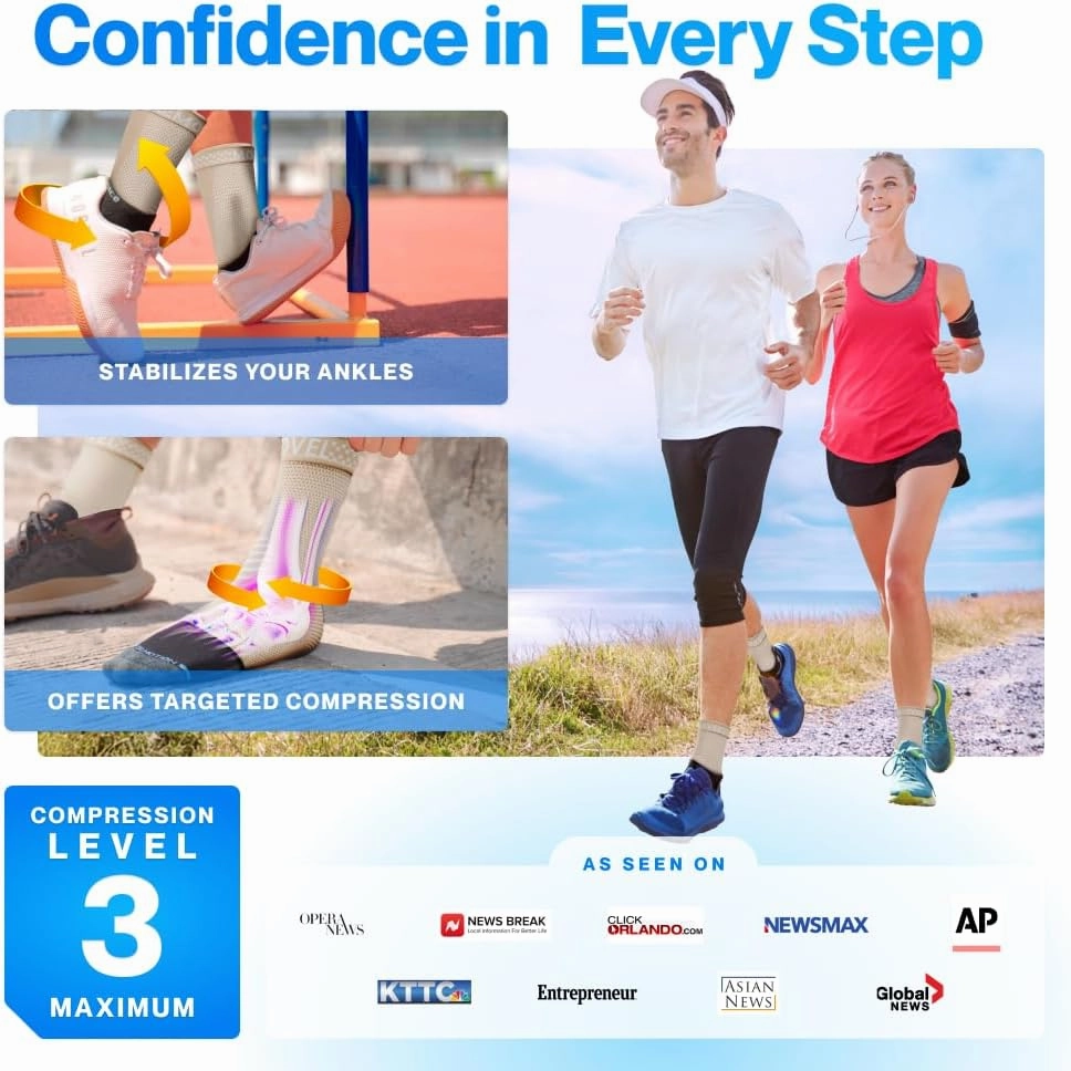 Modvel Foot & Ankle Brace Socks for Sprained Ankle Compression Sleeve - Plantar Fasciitis Relief Brace, Foot Support for pain Women & Men - Tendonitis & Arthritis Feet Sleeve, Stabilizing Ankles Wrap