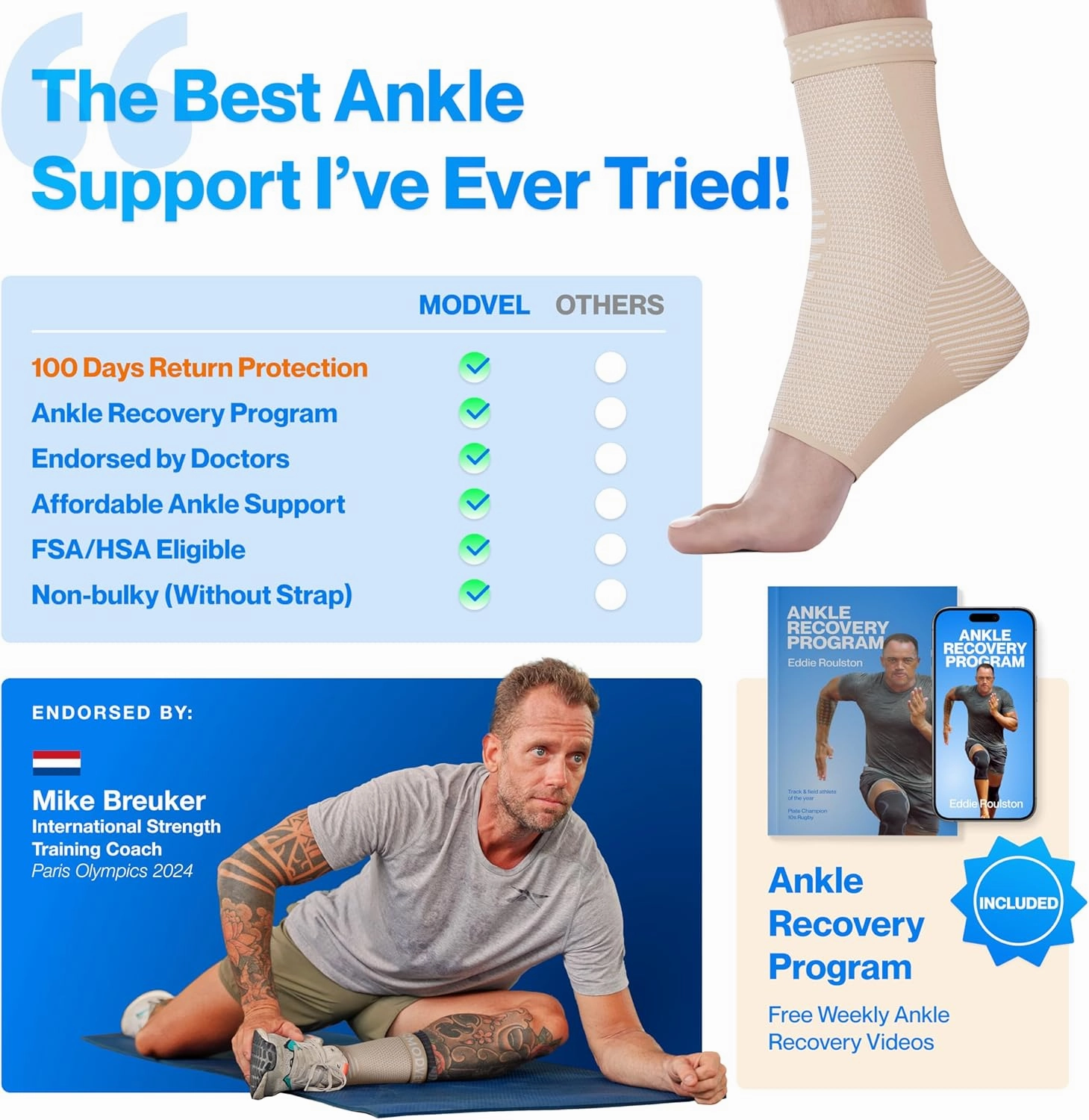 Modvel Foot & Ankle Brace Socks for Sprained Ankle Compression Sleeve - Plantar Fasciitis Relief Brace, Foot Support for pain Women & Men - Tendonitis & Arthritis Feet Sleeve, Stabilizing Ankles Wrap