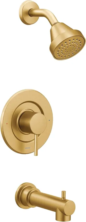 Moen Align Brushed Gold Posi-Temp Pressure Balancing Modern Tub and Shower Trim Kit, Featuring Shower Head, Lever Handle, and Tub Spout, Valve Required, T2193BG