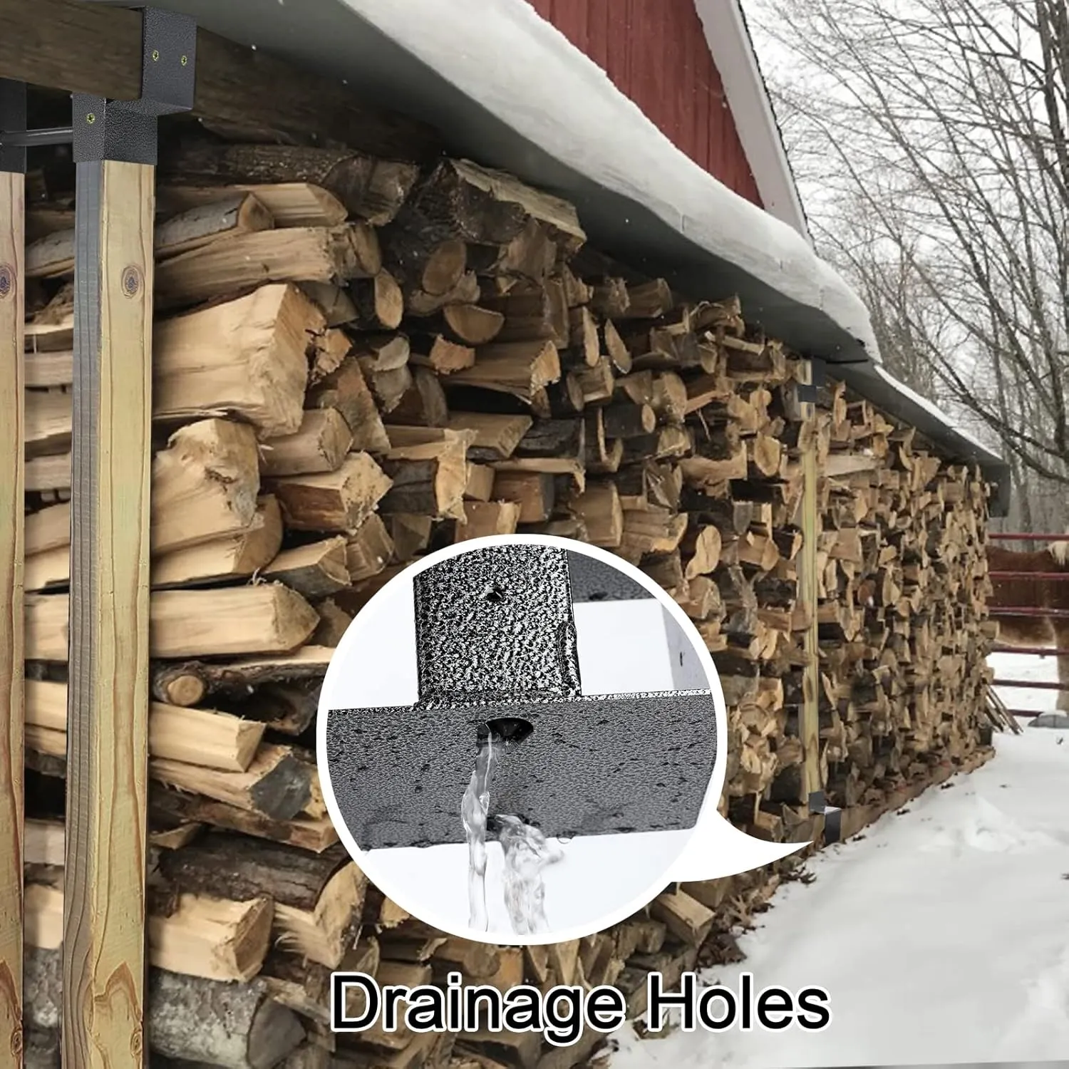 MOFEEZ Outdoor Firewood Log Storage Rack 2x4 Bracket Kit, Fireplace Wood Storage Holder, Adjustable to Any Length - Silver Black, Two Bases