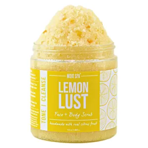 Mojo Spa Lemon Lust Face and Body Scrub | Lemon Citrus Scent | Moisturizing Sugar Based Exfoliator | 10 oz