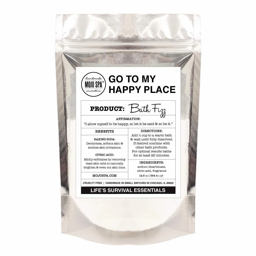 Mojo Spa Go To My Happy Place Bath Fizz | Citrus, Bamboo, Lily Scent | Fizzing Bath Powder | Life's Survival Essentials | 12.5 oz