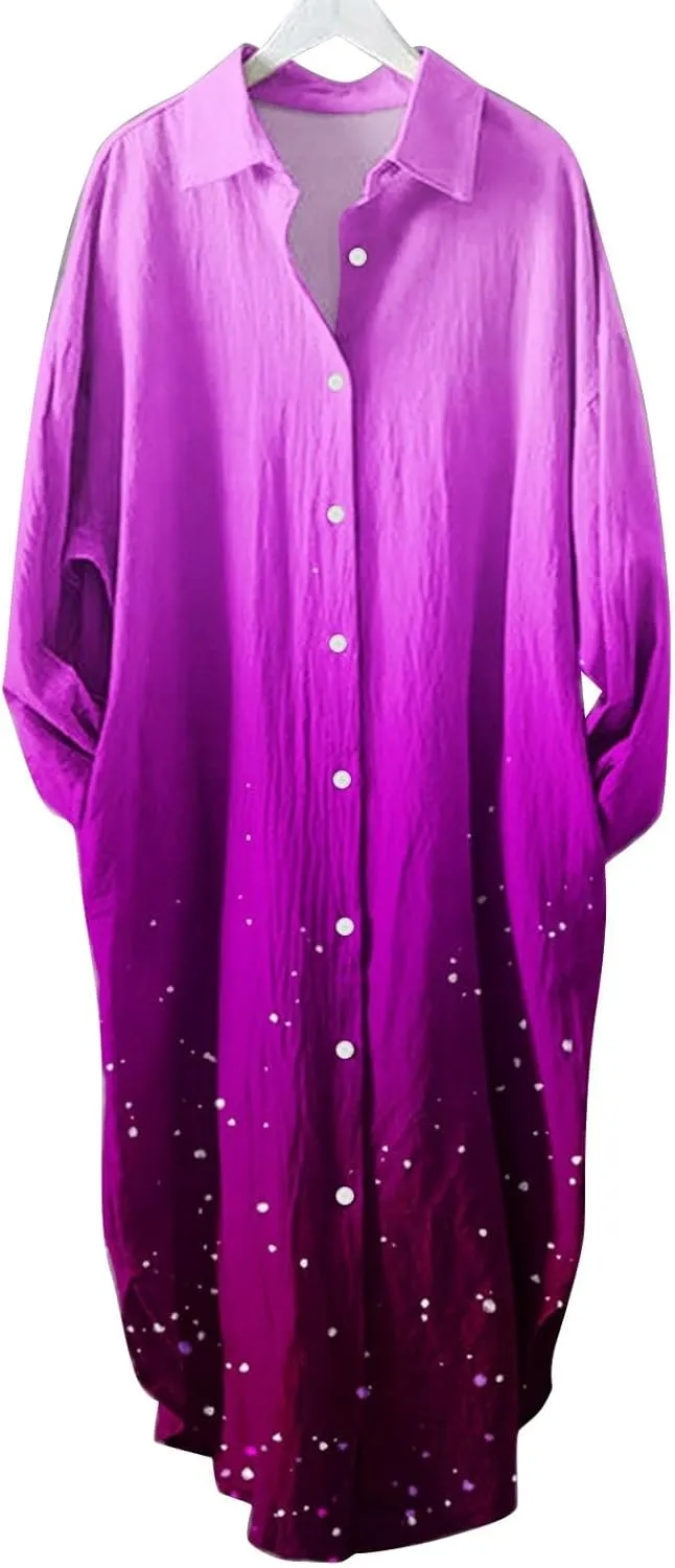 Moo Moos for Women Button Down Long Sleeve Cover up House Dress 2024 Fall Lounge Lightweight Mumus with Pockets