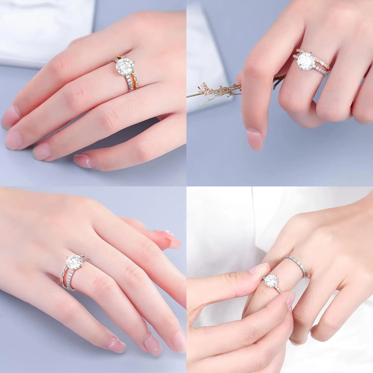 MOOSEA 3CT Moissanite Engagement Rings for Women, Brilliant D Color VVS1 Clarity Lab Created Rings S925 Sterling Silver 14K White Gold Vermeil 6 Claw Moissanite Rings for Women Jewelry Gifts